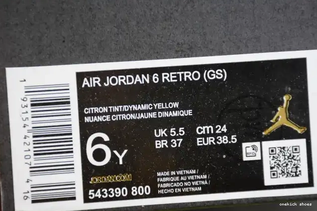 Rep Onekick Jordan (GS) 6 Dynamic Retro Floral Air 543390-800 Yellow 0329